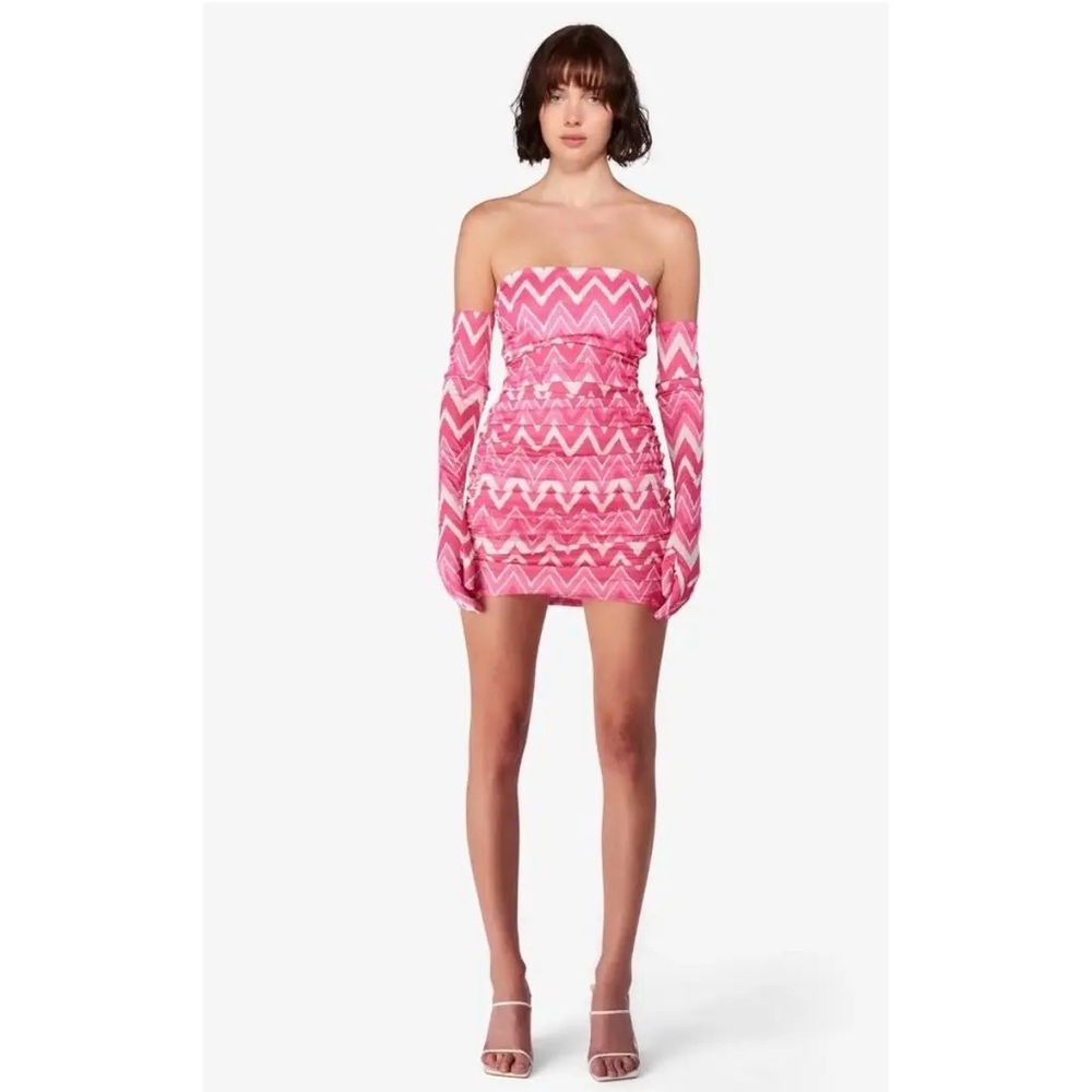Miscreants Pink Zig Zag Strapless Mini‎ Dress w Matching Gloves US 10/ UK 12